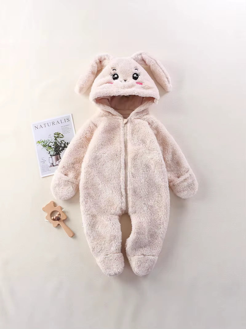 2025 Autumn Winter Baby Romper Cartoon Fluffy Panda Rabbit Bear Jumpsuit Boys Girls Soft Warm Cotton Outwear Clothes