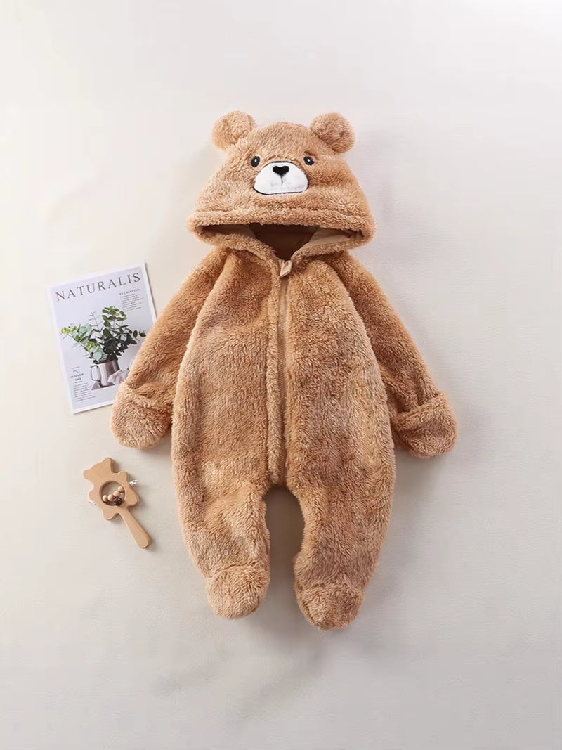2025 Autumn Winter Baby Romper Cartoon Fluffy Panda Rabbit Bear Jumpsuit Boys Girls Soft Warm Cotton Outwear Clothes
