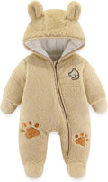 Newborn Baby Winter Hooded Romper, Cartoon Zipper Footie Fleece Snowsuit Jumpsuit Outfits 0-12 Months