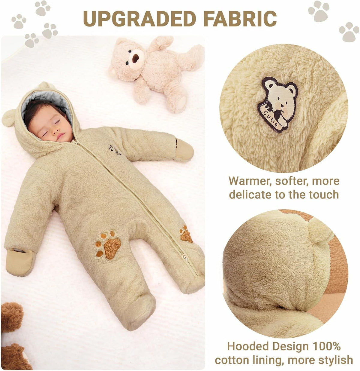 Newborn Baby Winter Hooded Romper, Cartoon Zipper Footie Fleece Snowsuit Jumpsuit Outfits 0-12 Months