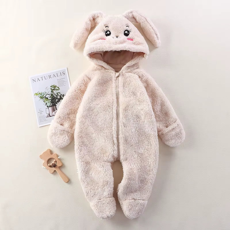 2025 Autumn Winter Baby Romper Cartoon Fluffy Panda Rabbit Bear Jumpsuit Boys Girls Soft Warm Cotton Outwear Clothes