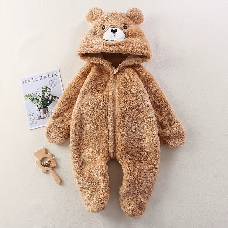 2025 Autumn Winter Baby Romper Cartoon Fluffy Panda Rabbit Bear Jumpsuit Boys Girls Soft Warm Cotton Outwear Clothes