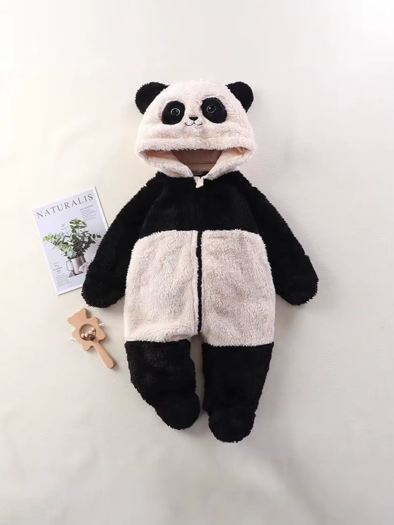 2025 Autumn Winter Baby Romper Cartoon Fluffy Panda Rabbit Bear Jumpsuit Boys Girls Soft Warm Cotton Outwear Clothes